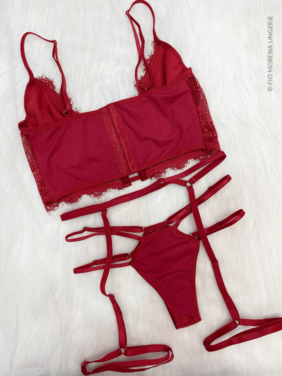 Lingerie Yasmin - Mini corpete sem bojo em renda com tiras e cinta liga ...